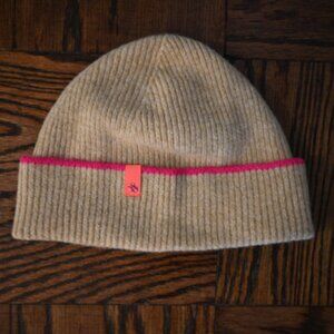 Scotch & Soda Ribbed Knit Beanie – Beige with Pink Stripe – One Size